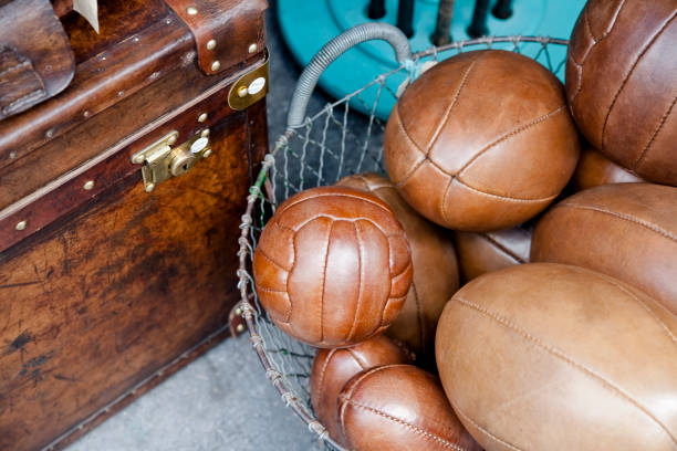 Leather soccer balls stock photo