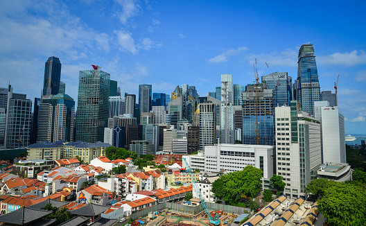 Singapore - Jun 12, 2017. Cityscape of Singapore. Singapore has a highly developed market economy, based historically on extended entrepot trade.