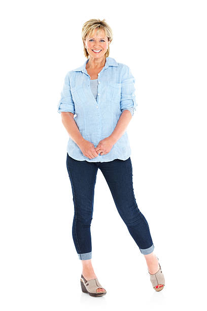 istock Beautiful mature woman standing on white 174799987