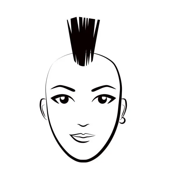 Vector illustration of Woman head with punk hairstyle