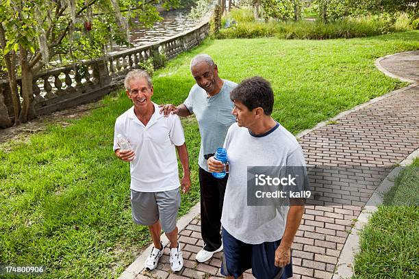 Foto de Homens Caminhando No Parque Após O Exercício e mais fotos de stock de Adulto maduro - Adulto maduro, Afro-americano, Amizade
