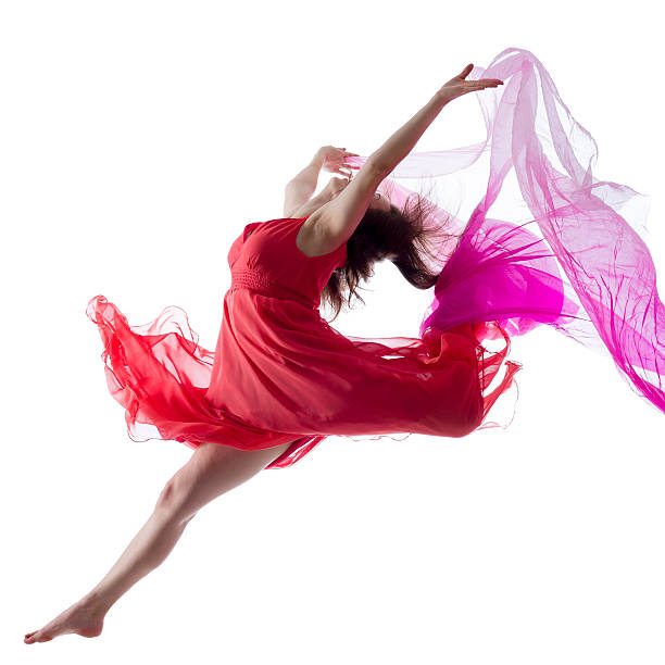 istock Dancer jump on white background with pink fabric 174801839