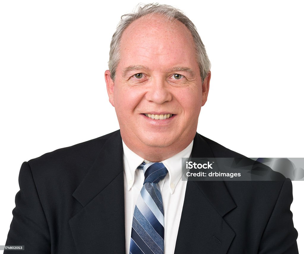 Smiling Mature Man In Suit And Tie Portrait of a mature adult man on a white background. Headshot Stock Photo