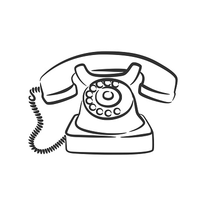 Old phone vintage retro style telephone object line art hand drawn vector illustration