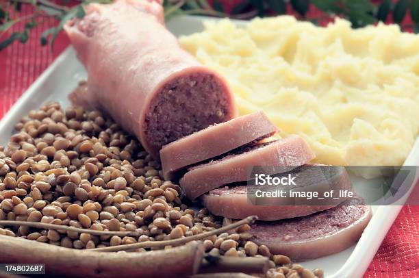 Pigs Trotter With Mashed Potatoes And Lentils Stock Photo - Download Image Now - Zampone, Lentil, Christmas