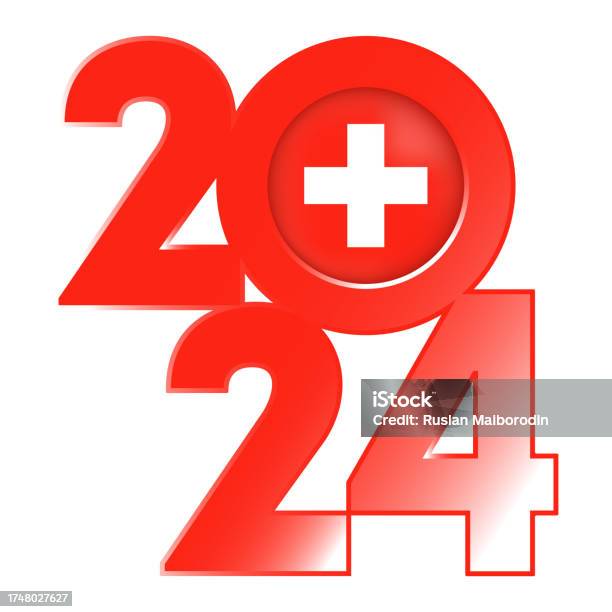Happy New Year 2024 Banner With Switzerland Flag Inside Vector ...