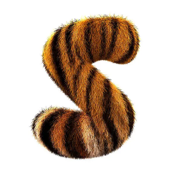 3d tiger fur letter S isolated on white background