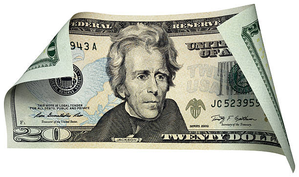 billete de veinte dólares - bill currency number 20 deep focus fotografías e imágenes de stock