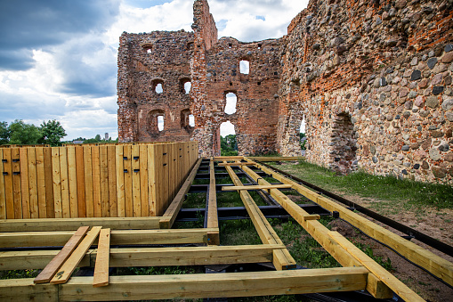 Ancient medieval castle renovations in Ludza, Latvia
