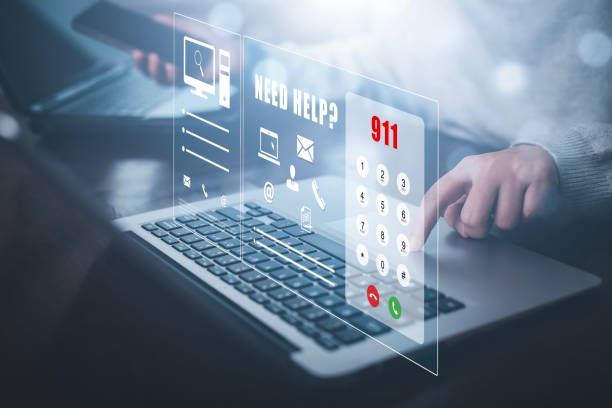istock SOS with Emergency app concept, Business people using a laptop and touch bar Emergency app at home, call phone, Chat message icon, Emergency application from smartphone for elderly, call for help 1748036394