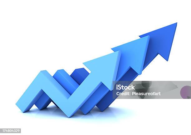 Three Blue Arrows Pointing Up Isolated On White Stock Photo - Download Image Now - Growth, Arrow Symbol, Three Dimensional