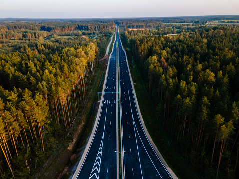 Kekava Bypass highway intersection in Latvia. Transportation and communications concept. Road Riga â Bauska and a part of the international road E67 Via Baltica