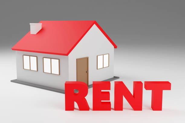 istock 3d alphabet letters shape made of tiny house on grey background, 3d render, sign Rent 1748048765