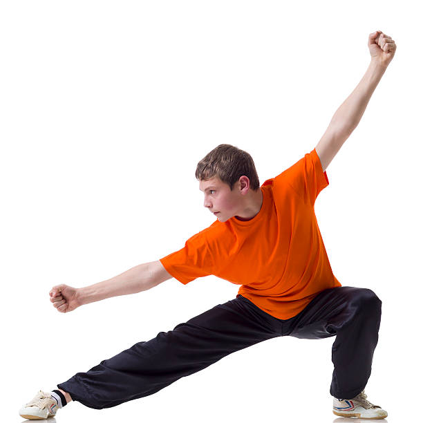 Kung Fu fighting position Boy Martial artist isolated on white  fighting stance stock pictures, royalty-free photos & images