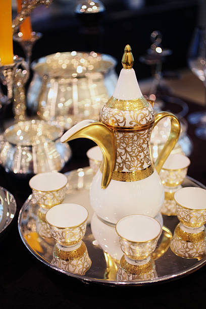 Arabic Coffee pot and cups set stock photo