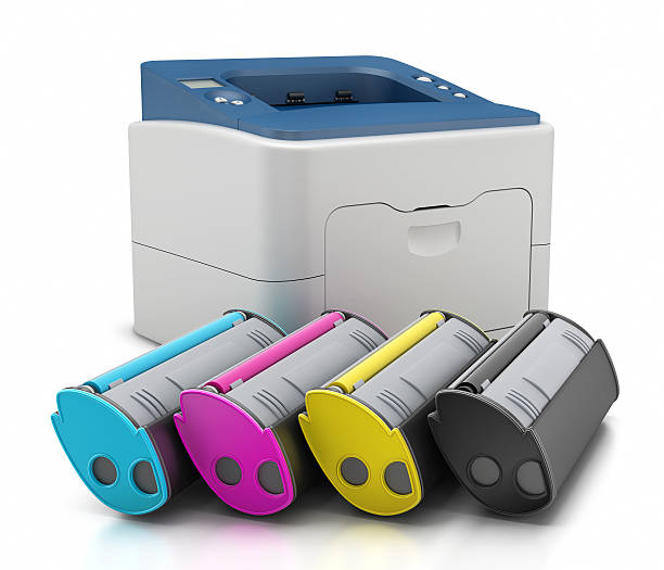 лазерный принтер и cmyk картриджи - laserjet стоковые фото и изображения