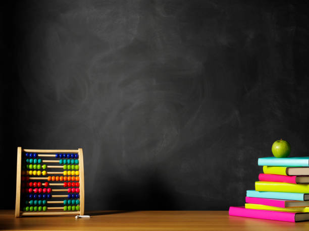 istock Abacus and Apple on the School Desk with a Blackboard 174805702