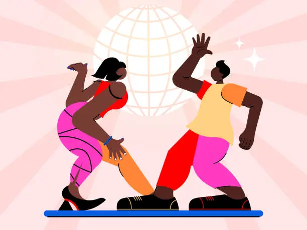 Vector illustration of Young adult African ethnicity  couple dancing in club