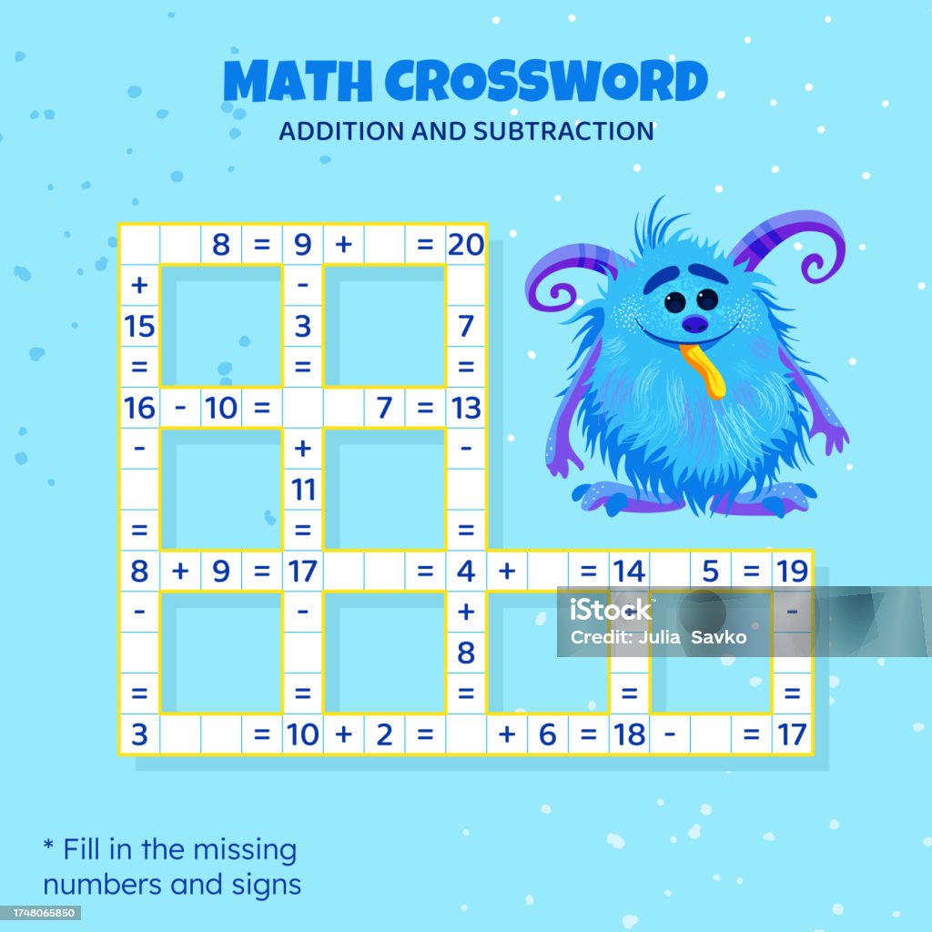 Math Crossword Puzzle Addition And Subtraction Stock Illustration