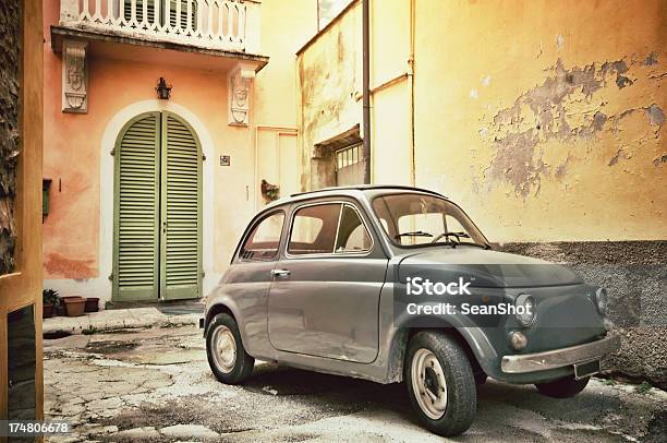 Old Mini Cooper In The Alley Of An Italian Village Stock Photo - Download Image Now - Old-fashioned, Retro Style, Old