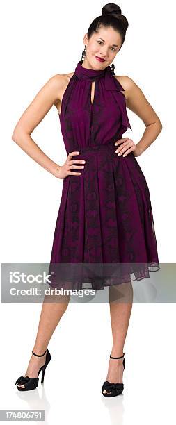 Woman In Purple Dress Full Length Portrait Stock Photo - Download Image Now - 25-29 Years, 30-34 Years, 30-39 Years