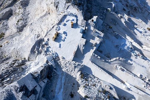 Aerial photographic documentation of a quarry for the extraction of white marble in Carrara Italy