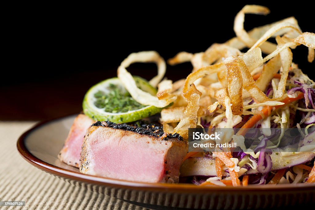 Ahi Tuna Appetizer Crusted Ahi Tuna with Asian Slaw Appetizer Stock Photo