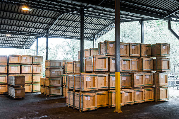 istock Covered industrial external warehouse with wooden boxes 174807572