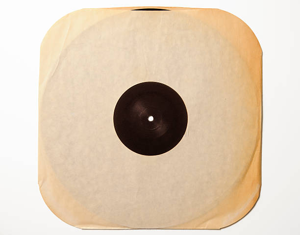 istock Antique Record's paper case with black LP on white background 174807688
