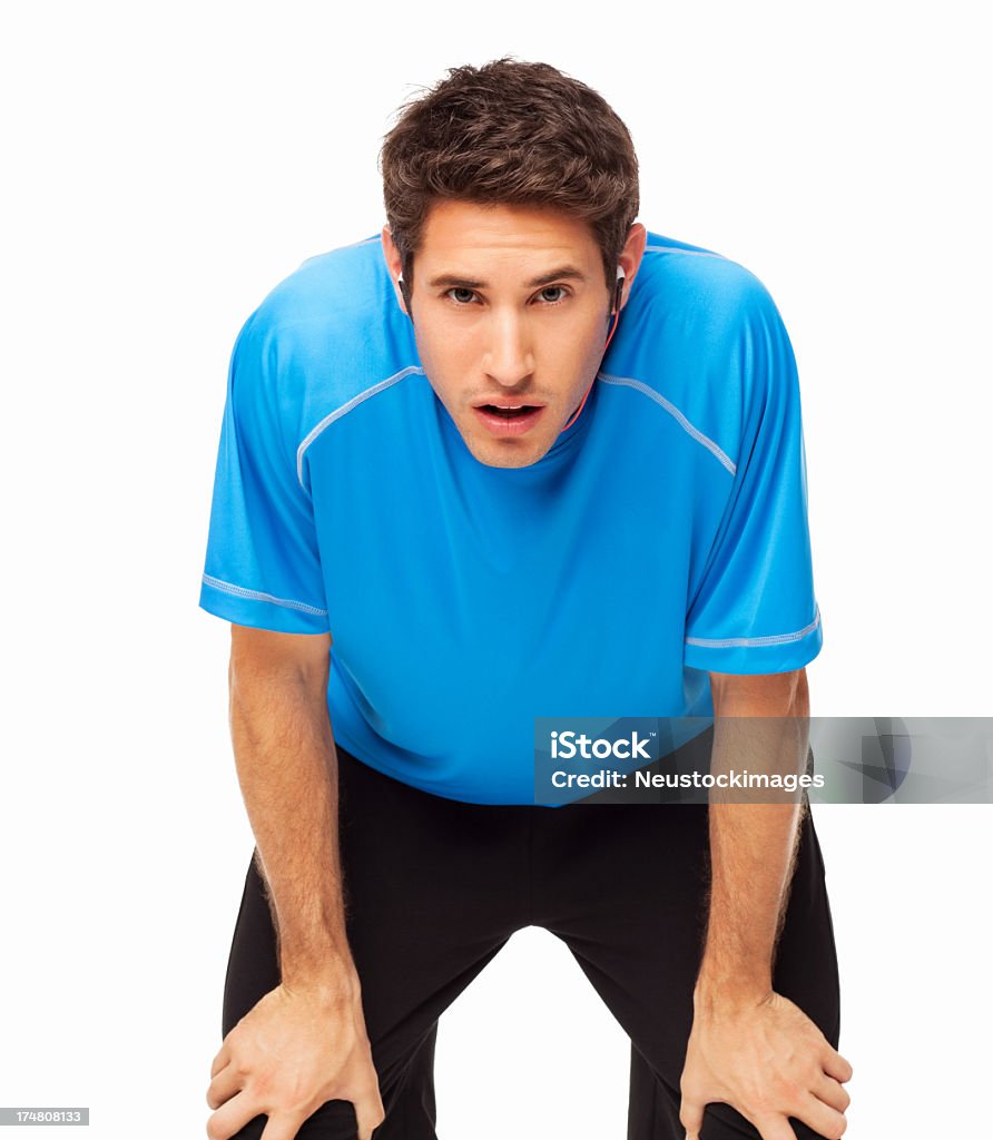 Fitness homem ouvir música-isolada - Royalty-free Falta de Ar Foto de stock