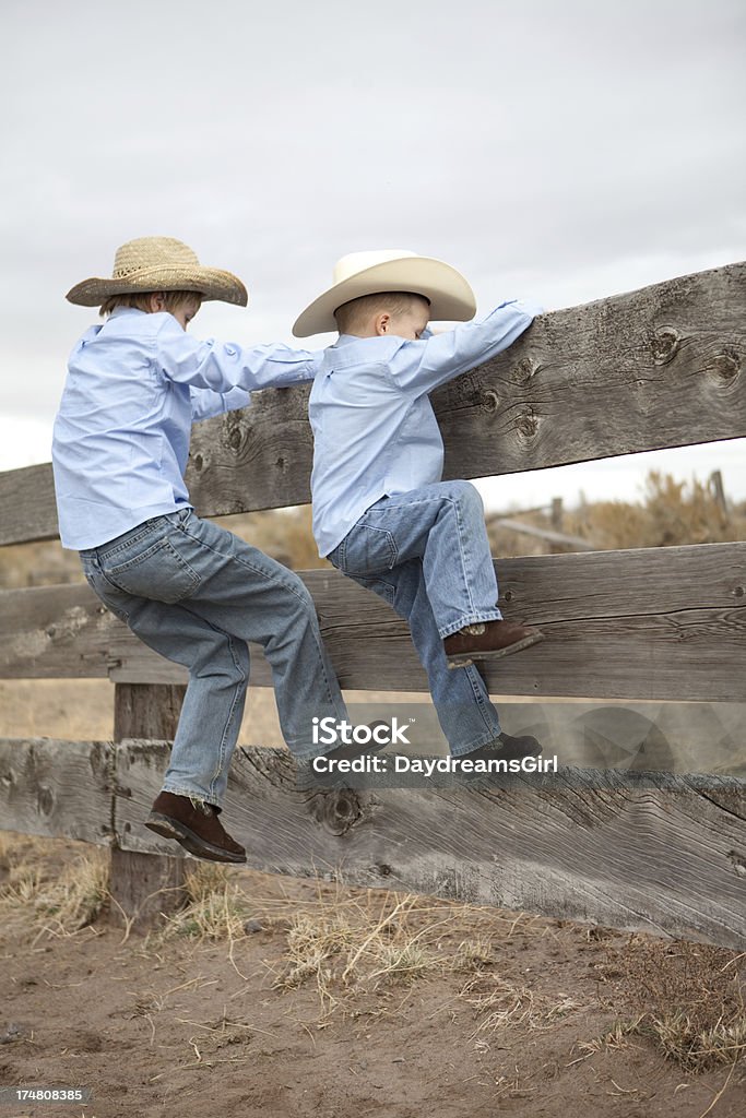 Двух мальчиков восхождение Деревянный Забор - Стоковые фото 10-11 лет роялти-фри