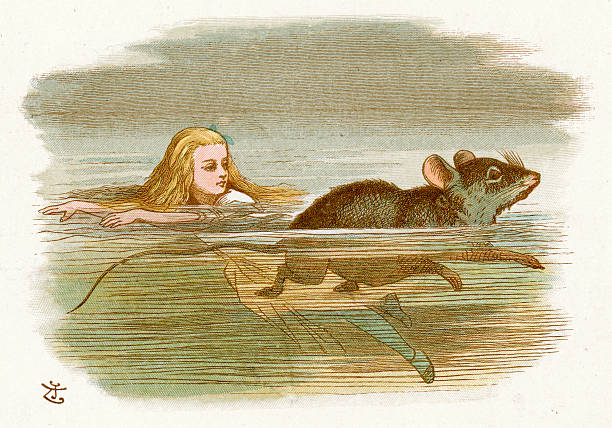 Alice in Wonderland "Alice in the Pool of Tears, from the Lewis Carroll Story Alice in Wonderland, Illustration by Sir John Tenniel 1871" john tenniel stock illustrations