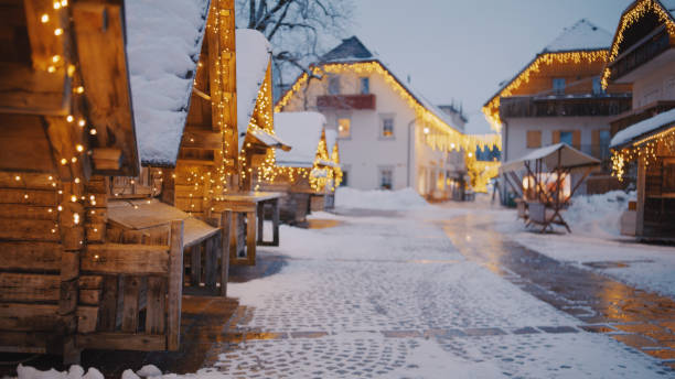 istock Illuminated snowy alpine village Kranjska gora during christmas 1748100010