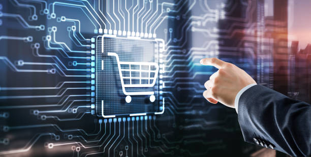 istock Businessman touching e-commerce button on a virtual interface. Cart online shopping 1748100157