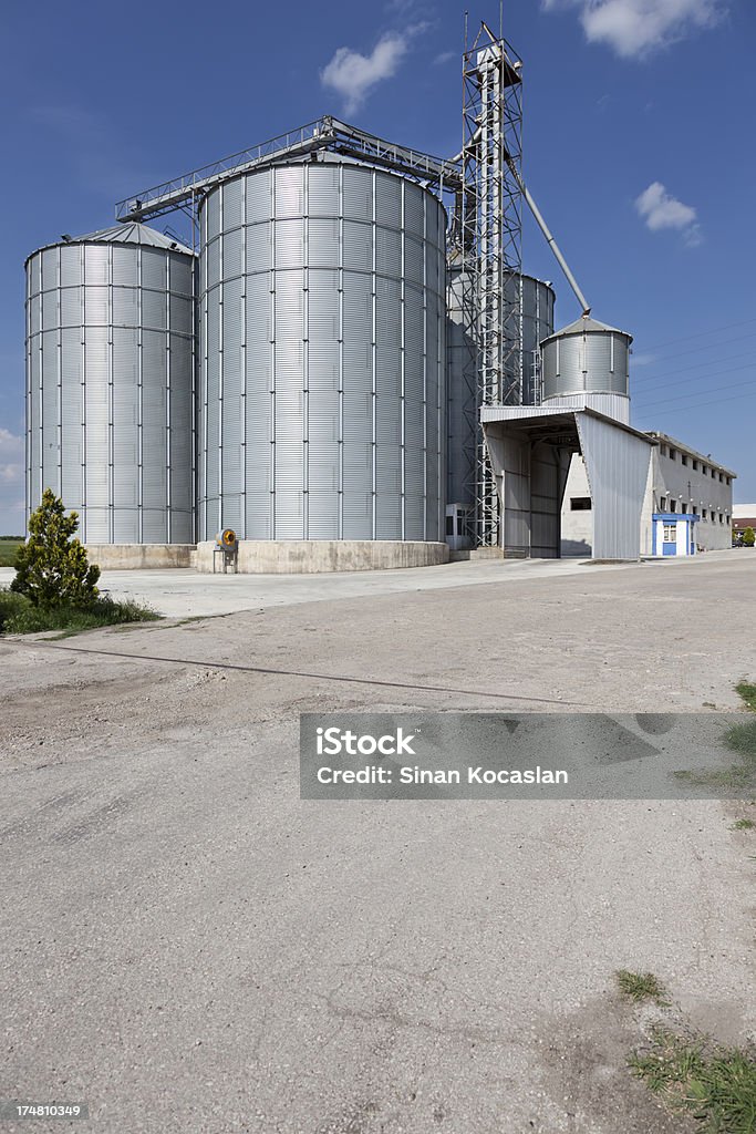 Silo Einrichtung mit blauem Himmel - Lizenzfrei Agrarbetrieb Stock-Foto