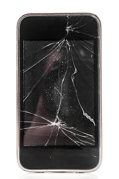 rachado telefone inteligente - broken computer monitor computer shattered glass - fotografias e filmes do acervo