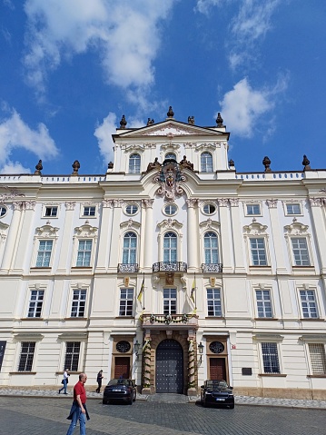 Prague, Czech Republic - June 9, 2023: Archbishop Palace in Prague city, located near Prague Castle.