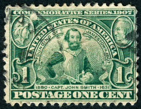Cancelled Stamp From The United States Featuring Captain John Smith And Jamestown. Smith Lived From 1580 Until 1631.