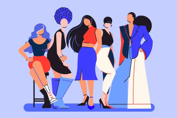 Vector illustration of Group portrait of woman's fashion models