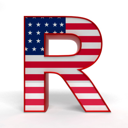 3d rendered Alphabet R with American flag texture
