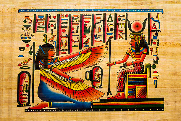 illustrazioni stock, clip art, cartoni animati e icone di tendenza di papiro egiziano antico - cleopatra pharaoh ancient egyptian culture women