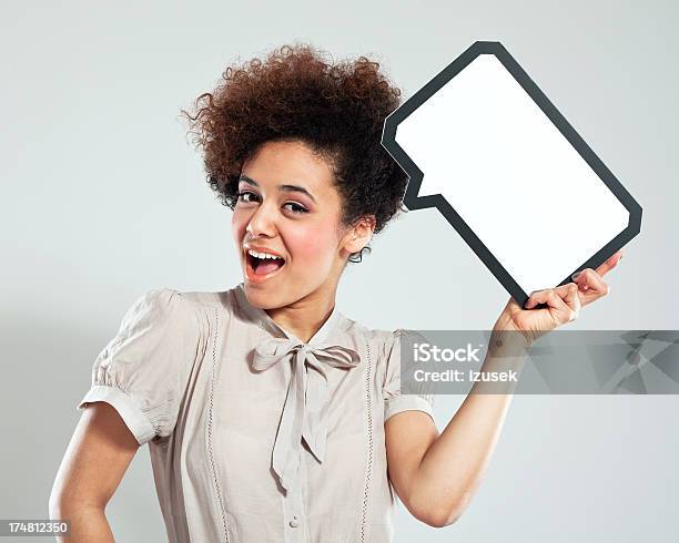 Afro Girl With Speech Bubble Stock Photo - Download Image Now - 18-19 Years, Adult, African Ethnicity