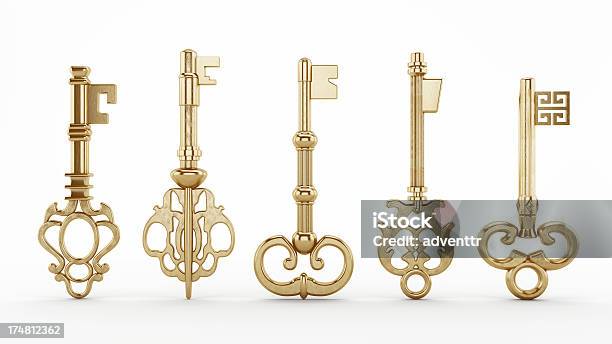 Teclas Vintage - Fotografias de stock e mais imagens de Chave - Chave, Dourado - Cores, Ouro - Metal