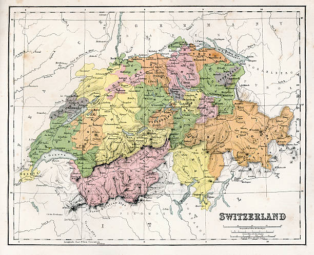 antyczny mapa szwajcaria - thurgau stock illustrations