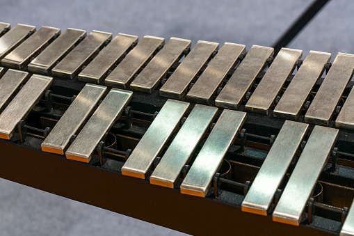 Xylophone closeup, wooden percussion instrument