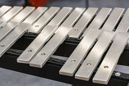 Xylophone closeup, wooden percussion instrument
