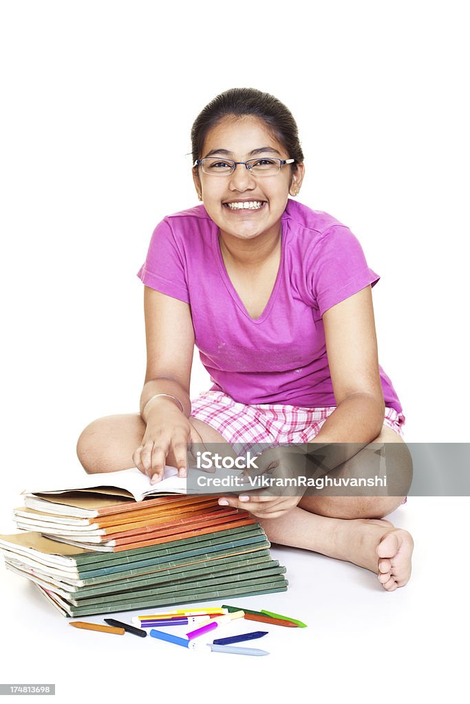 Cheerful Indian Teenager Girl Student with her School Books Please have a look at my Managed Lightboxes. Teenage Girls Stock Photo