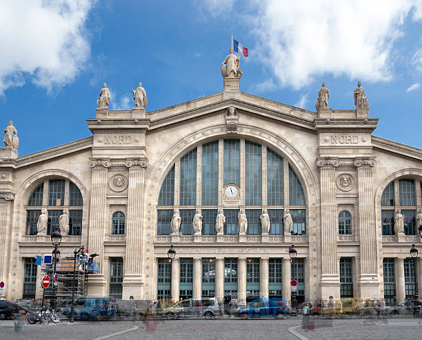 Facade of train station Gare du Nord in Paris, France