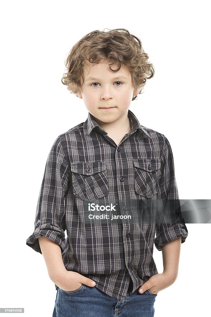 Retrato de niño pequeño en camisa - Foto de stock de Fondo blanco libre de derechos