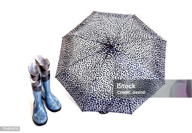 Rubber Boots And Umbrella Stock Photo - Download Image Now - Umbrella, Cut Out, Open